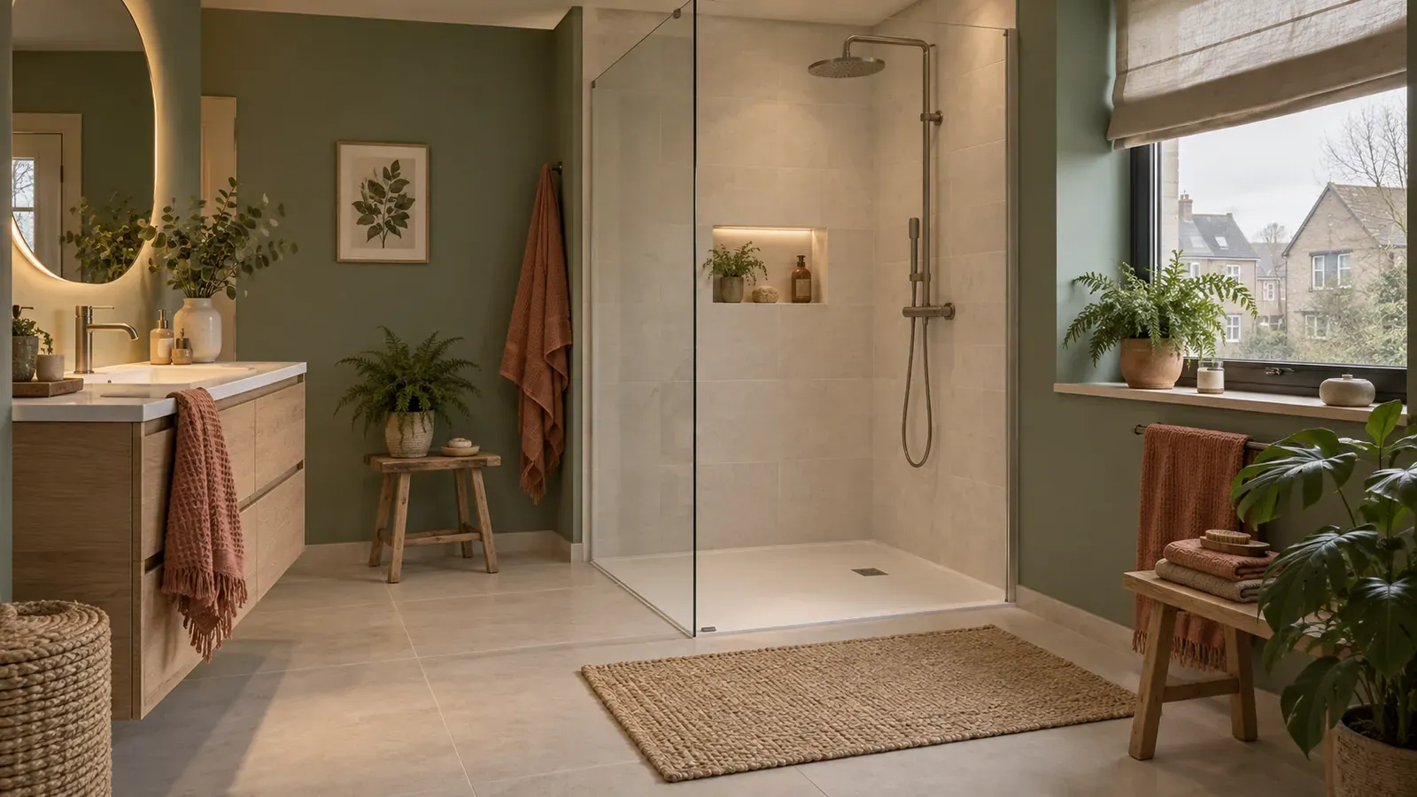 Salle de bain sage avec douche extra-plate